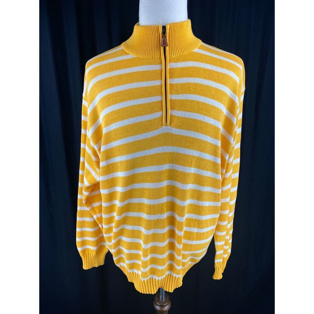 Scott Barber Italy Mens XL Yellow Striped 1/4 Zip Pullover Sweater Knit Flaws